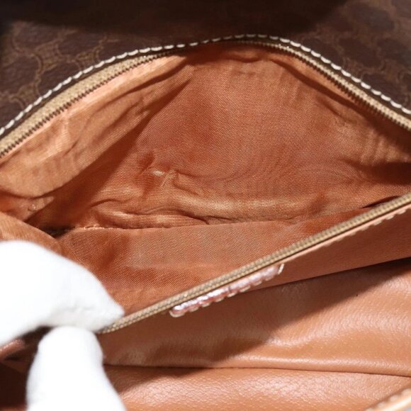 CELINE Macadam Canvas Circle Shoulder Bag PVC Leather Brown Gold - Picture 14 of 16